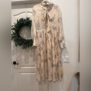 a new day Cream Long Sleeve Dress with Floral Design